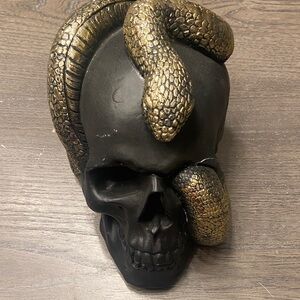 Black Skull with Gold Snake Decor